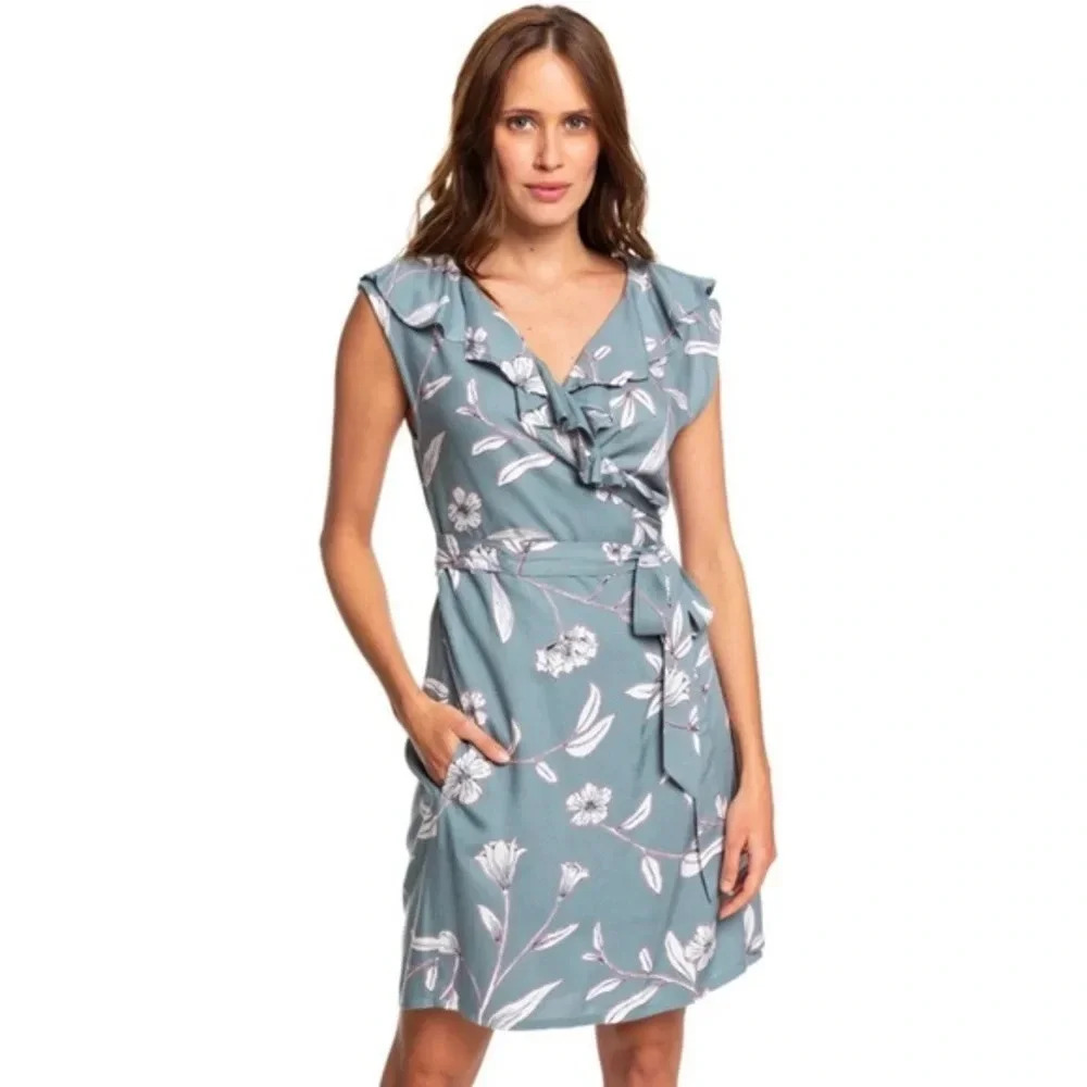 Roxy Floral Wrap Floral Dress in grey size XS